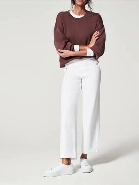 SPANX White Twill Cropped Wide Leg Pant XS